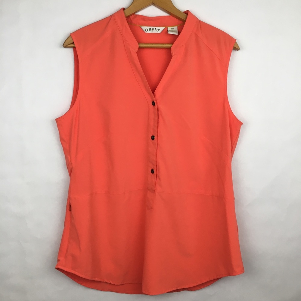 Orvis Bright Orange Sleeveless Button Front Top